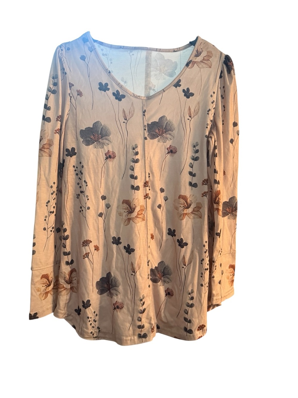Women's Vintage-Style Floral Print Long Sleeve Tunic Top